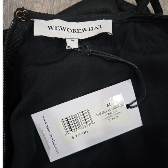 NWT WeWoreWhat Black Satin Wide Leg Jumpsuit size M - Picture 8 of 10